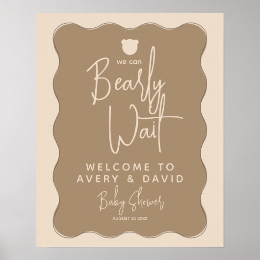 Boho Beer Wavy Lijst Eenvoudig Baby shower welkom Poster (Voorkant)