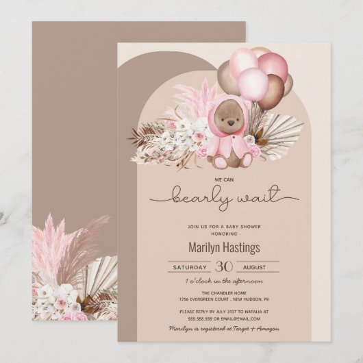 Boho Beer, We Kunnen Haast Niet Wachten Roze Baby  Kaart (Voorkant / Achterkant)