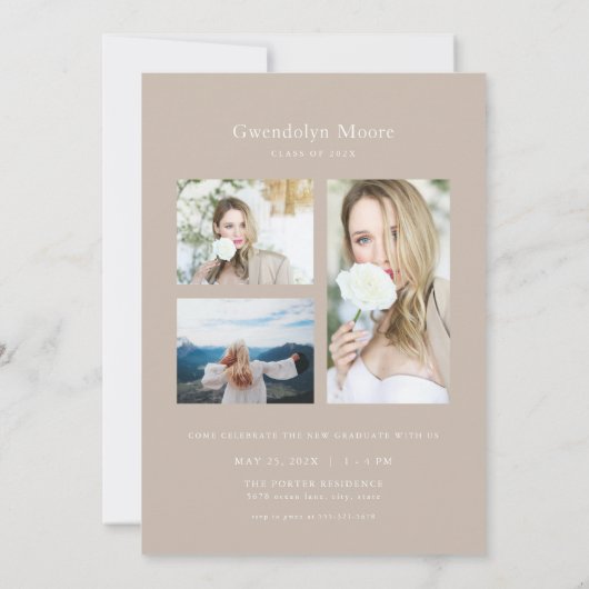 Boho Beige Arch Foto Afstuderen Aankondiging Kaart (Achterkant)