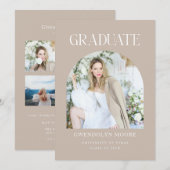Boho Beige Arch Foto Afstuderen Aankondiging Kaart (Voorkant / Achterkant)