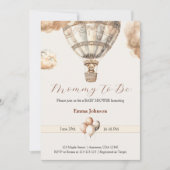 Boho Beige Beer Hete Luchtballon Wolken Baby showe Kaart (Voorkant)