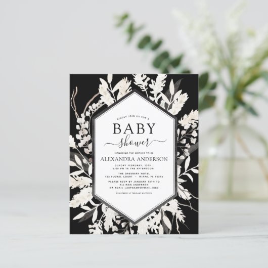 Boho beige Black Botanisch Baby shower (Staand voorkant)