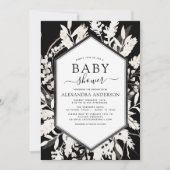 Boho Beige Black Botanisch Baby shower Kaart (Voorkant)