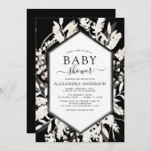 Boho Beige Black Botanisch Baby shower Kaart (Voorkant / Achterkant)