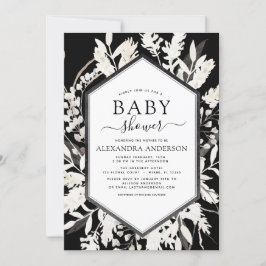 Boho Beige Black Botanisch Baby shower Kaart