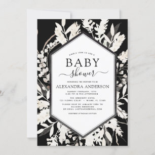 Boho Beige Black Botanisch Baby shower Kaart