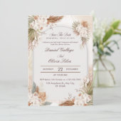 Boho Beige Bloem Crème All-in-One Trouw Kaart (Staand voorkant)