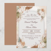 Boho Beige Bloem Crème All-in-One Trouw Kaart (Voorkant / Achterkant)