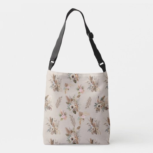Boho Beige Bloemen Botanisch Roze Groene Bloemen Crossbody Tas (Achterkant)