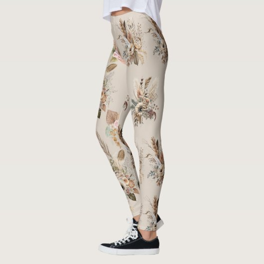 Boho Beige Bloemen Botanisch Roze Groene Bloemen Leggings (Links)