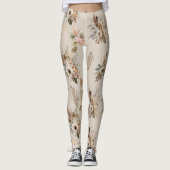 Boho Beige Bloemen Botanisch Roze Groene Bloemen Leggings (Voorkant)