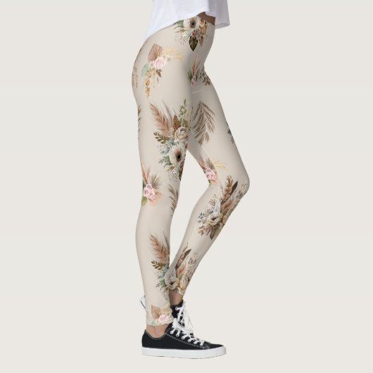Boho Beige Bloemen Botanisch Roze Groene Bloemen Leggings (Rechts)