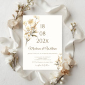 Boho beige bloemen bruiloft kaart