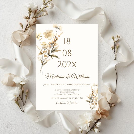 Boho beige bloemen bruiloft kaart