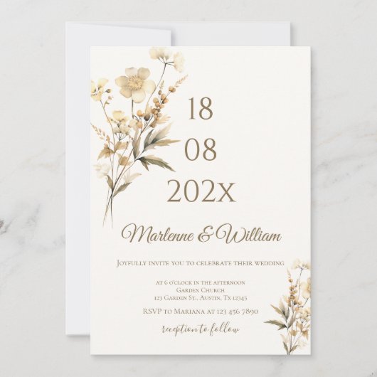 Boho beige bloemen bruiloft kaart (Voorkant)
