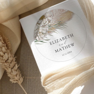 Boho Beige Bloemen Bruiloft Ronde Sticker