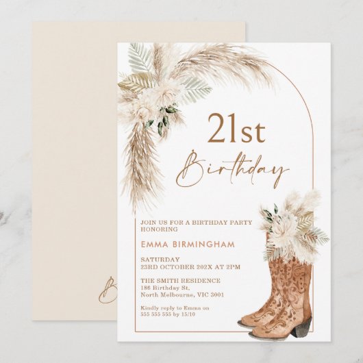 Boho Beige Bloemen Laarzen 21ste Verjaardag Kaart (Voorkant / Achterkant)