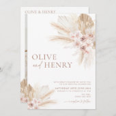Boho Beige Bloemen Pampas Bruiloft Uitnodiging OLI (Voorkant / Achterkant)