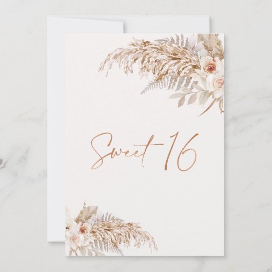 Boho Beige Bloemen Pampas Grass 16e Verjaardag Kaart (Achterkant)