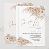 Boho Beige Bloemen Pampas Grass 16e Verjaardag Kaart (Voorkant / Achterkant)