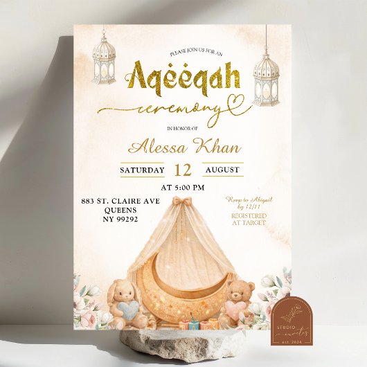 Boho Beige Bloemenaqeeqah Kaart