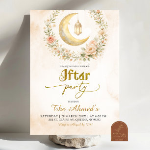 Boho-beige bloemenkleermaan Ramadan Iftar-feest Kaart