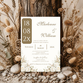 Boho beige bloemige bruiloft kaart