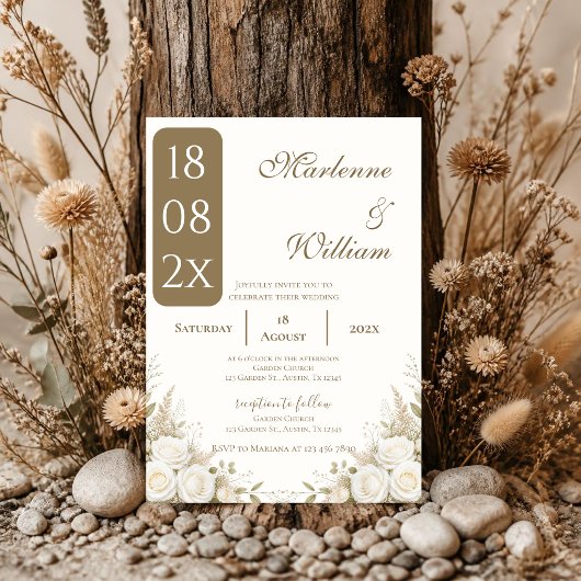 Boho beige bloemige bruiloft kaart