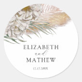 Boho Beige Bloemige Bruiloft Ronde Sticker (Voorkant)