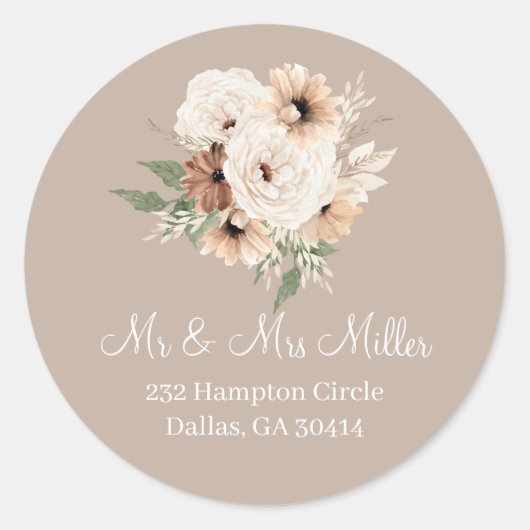 Boho Beige Bloemige Klassieke Ronde Sticker (Voorkant)