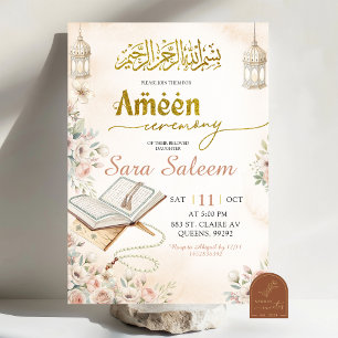 Boho Beige Bloemrijke Ameen Ceremonie Kaart