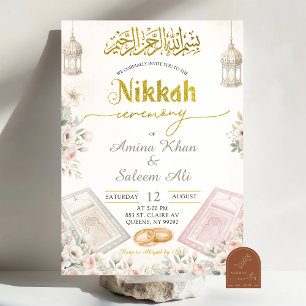Boho Beige Bloemrijke Ameen Ceremonie Kaart
