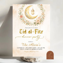Boho Beige Bloemrijke Halvemaan Ramadan Eid Al-Fit Kaart