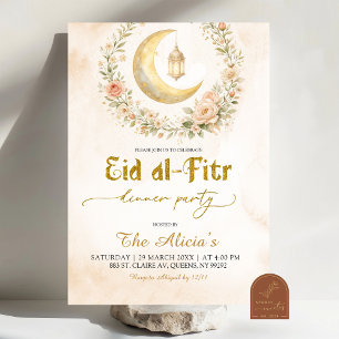 Boho Beige Bloemrijke Halvemaan Ramadan Eid Al-Fit Kaart