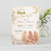 Boho Beige Bloemrijke Hidjab Feest Kaart (Staand voorkant)