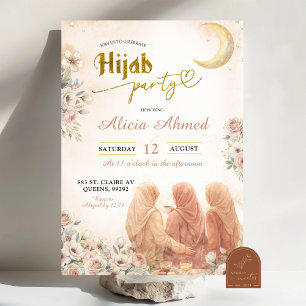 Boho Beige Bloemrijke Hidjab Feest Kaart