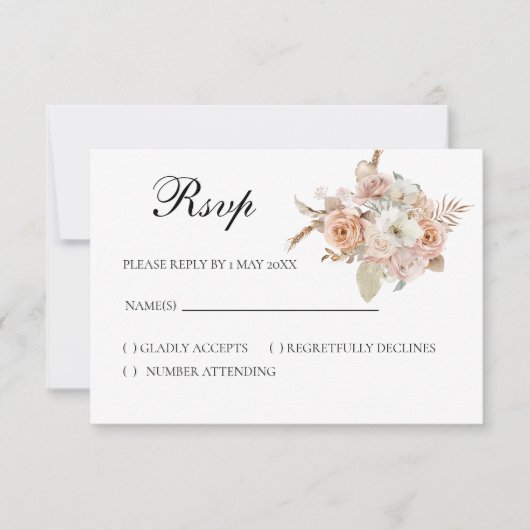 Boho beige bloemrijke RSVP kaart (Voorkant)