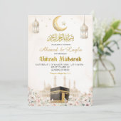 Boho Beige Bloemrijke Umrah Mubarak Kaart (Staand voorkant)