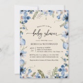 Boho Beige Blue Floral Boy Baby shower Invitation Kaart (Voorkant)