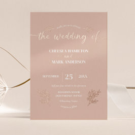 Boho beige blush trendy script bruiloft folie uitnodiging