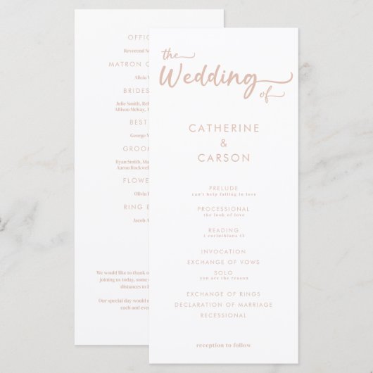 Boho Beige Blush Trendy Trouwprogramma (Voorkant / Achterkant)