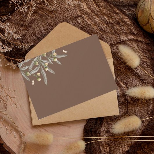 Boho Beige Botanische bruiloft details Notitiekaartje