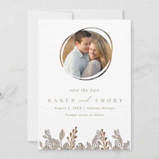 Boho Beige Botanische Foto Bruiloft Save The Date (Voorkant)