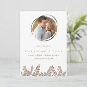 Boho Beige Botanische Foto Bruiloft Save The Date (Staand voorkant)