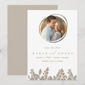 Boho Beige Botanische Foto Bruiloft Save The Date (Voorkant / Achterkant)