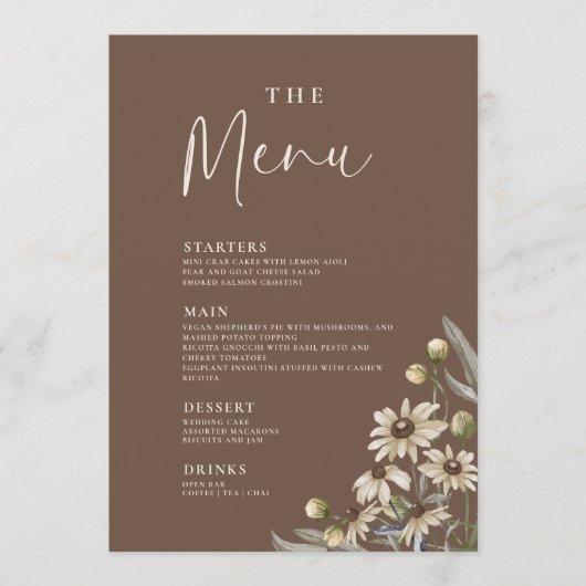 Boho Beige Botanische Trouwmenu Menu (Voorkant)
