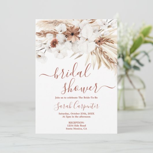 Boho Beige Bridal Shower Invitation Kaart (Staand voorkant)