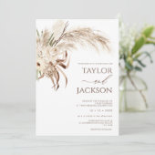 Boho Beige Bruin Bloemen Pampas Grass Bruiloft Kaart (Staand voorkant)