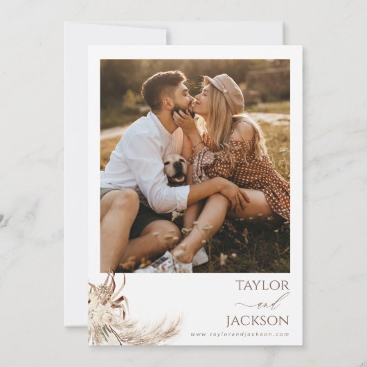 Boho Beige Bruin Bloemen Pampas Grass Bruiloft Kaart (Achterkant)