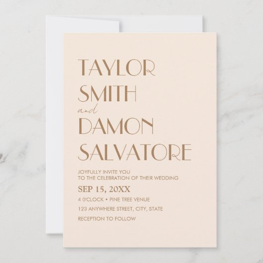 Boho Beige Bruine Aarde Tonen Bold Retro Bruiloft Kaart (Voorkant)